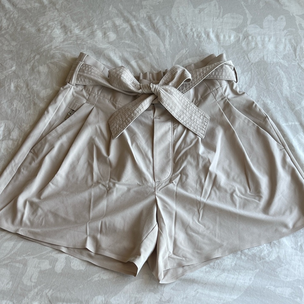 Athleta High Waist Cream Tie Shorts